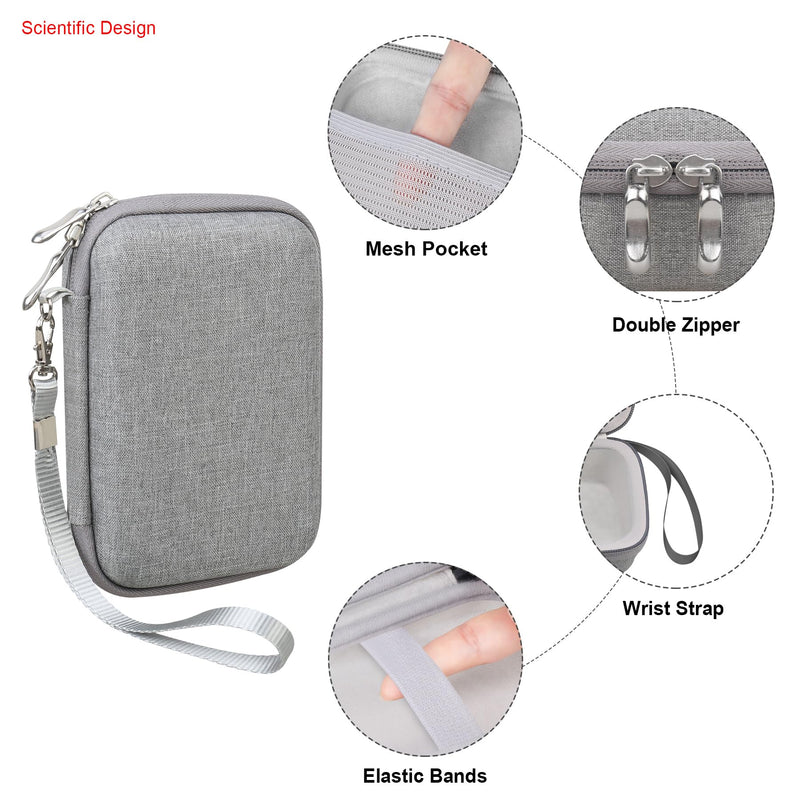 Elonbo Carrying Case for iDPRT Mini Printer, Label Maker Machine Travel Bag, Portable Sticker Thermal Label Printer Storage Holder, Mesh Pocket Fits Printer Paper Label Tape, Grey