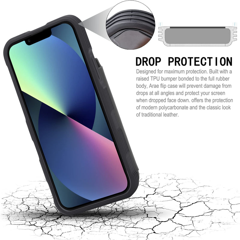 Arae for iPhone 13 Case with Card Holder - Wallet Case with PU Leather Card Pockets Back Flip Cover for iPhone 13 6.1 inch, Black iPhone 13 6.1''