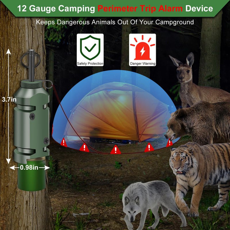 Perimeter Trip Alarm,Trip Alarm,12 Gauge Camping Trip Wire Alarm Device with 2pcs Screws,Early Warning Security System for Outdoor and Property Safety/Bear Deterrent -Dark Green (Adapter Not Included