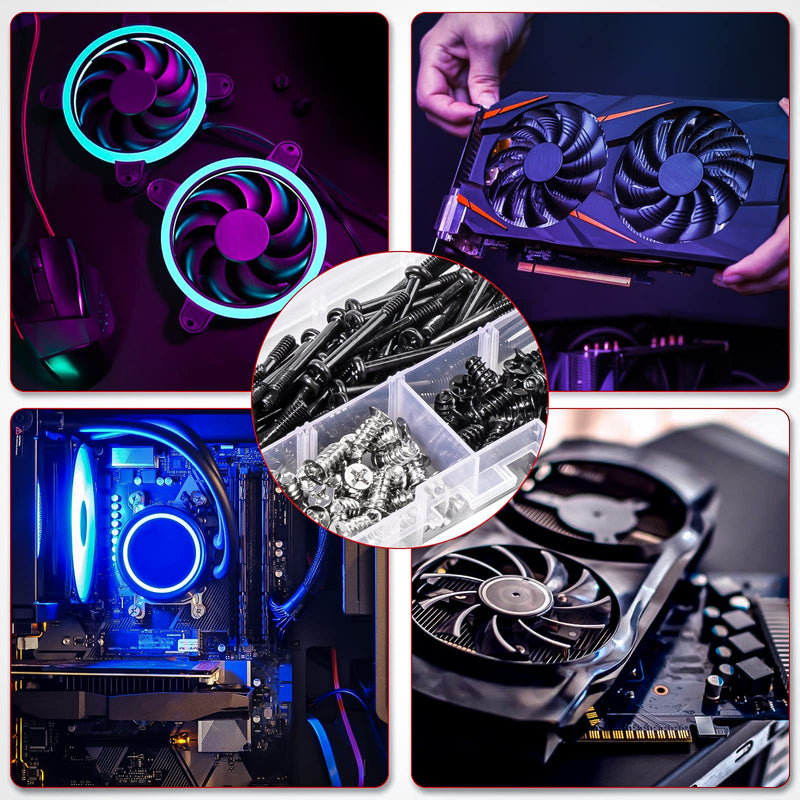 PC Computer Case Cooling Fan Screws Cross Recessed Head Self Tapping Screw M5x10 Black and Silver Case Fan Mount Screws Long Short Screws Kit