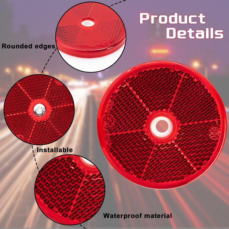 12 Packs Red Round Reflector Front Reflector with Screws Safety Reflectors for Car Trucks RV's Driveway Fence Red High Visibility Trailer Reflectors with Center Mounting Hole