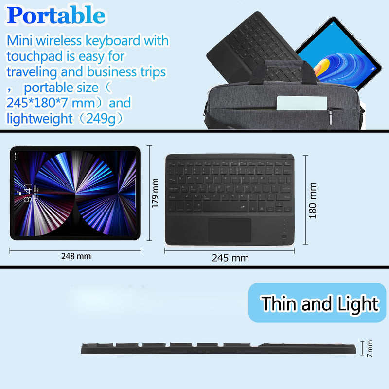 Wireless Bluetooth Keyboard,10-inch Ultra-Slim 7 Color Backlight Keyboard with Touchpad,Rechargeable Wireless Magnetic Bluetooth Portable Keyboard for Mobile Phones,Computers,Tablets and iPads (Black) Black