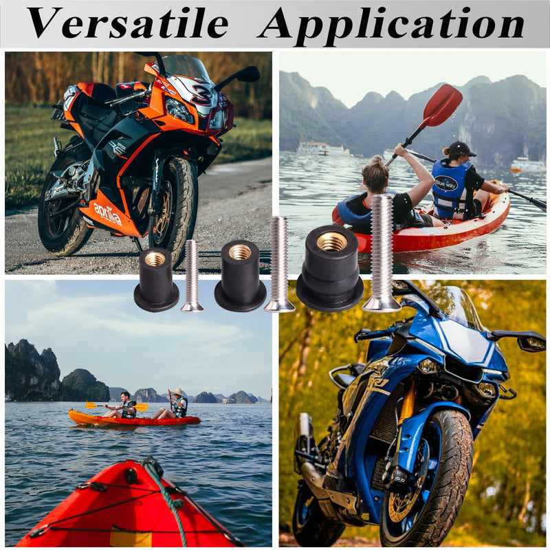 WEDAMER 45 Pairs M4 M5 M6 Neoprene Well Nuts with Stainless Steel Screw M5 Rubber Well Nuts Kayak Brass Copper Bolts Well Nut Kit for Kayak Motorcycle Boat Marine Windscreen Accessories (M4 M5 M6) M4 M5 M6 each 15 Pairs
