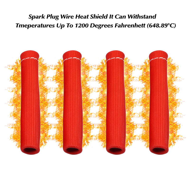 8Pcs 2500° Degree Spark Plug Wire Boots Heat Shield Protector Sleeve Cover Compatible with SBC BBC 350 454,6 Inch, Red