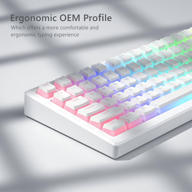 Womier Pudding Keycaps, White PBT Keycaps 100 Percent Keyboard 130 Keys, Shine Through Keycaps, Custom Keyboard Keycaps OEM Profile for 100%, 75%, 65%, 60% MX-stem Switches Keyboard-White