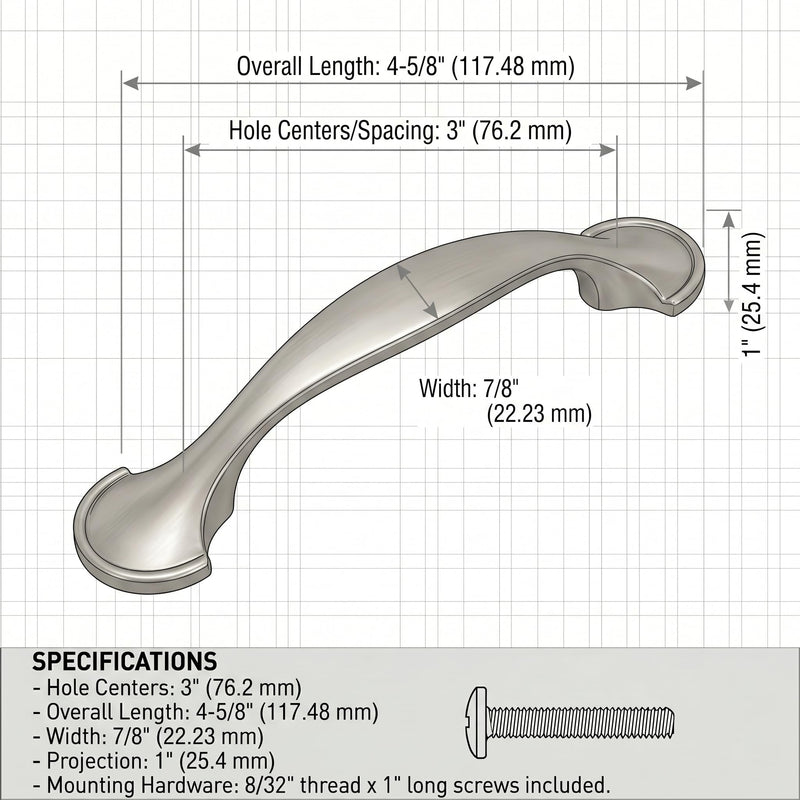 Cosmas 10 Pack 6632SN Satin Nickel Cabinet Hardware Handle Pulls — 3 Inch (76mm) Hole Centers for Kitchen Bathroom Drawer Dresser