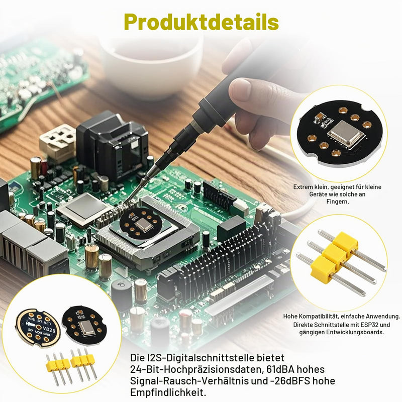 Pack of 3 Omnidirectional Microphone Module for INMP441 24 Bit I2S MEMS Interface Digital Output Microphone Compatible with ESP32 Arduino Microphone Module Precise Audio Recording for Voice Projects | 3 Stück Digitales Ausgang Mikrofon,Kompatibel für E...