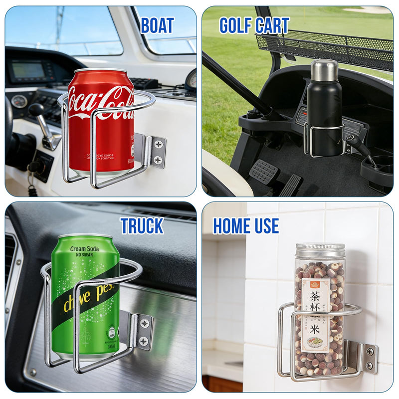 4 pcs Boat Cup Holder,Stainless Steel Universal Drink Holders,Suitable for Boat,Truck,RV,Tractor,Outdoor Wooden Swing. (Silver) Silver