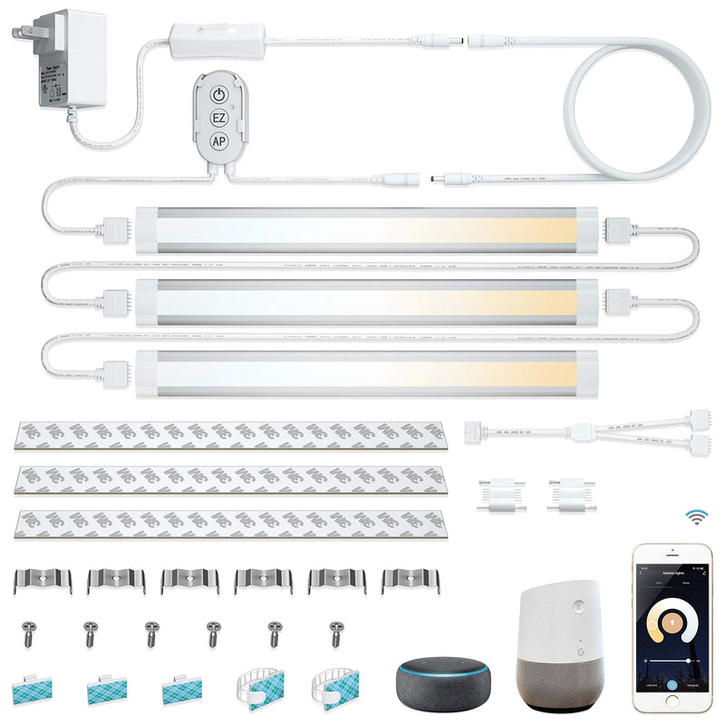 Smart Under Cabinet Lights Work with Alexa, Google,Siri, LED Light for Kitchen Shelf Counter Lighting with App, Voice Activated Dimmable and Linkable Warm to Cool White (3 Lights Bar Kit) 3 Lights Bar Kit