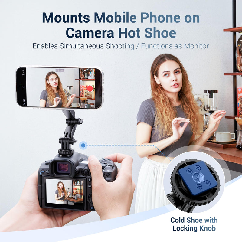JJC Magnetic Cold Shoe Mount for iPhone 16 15 14 13 & Action Camera, with 1/4" 20, Foldable Detachable Hot Shoe Phone Holder for Magsafe, for DJI OSMO Action 5 Pro 4 3, Hero 13 12 11, Insta360 Ace Magnetic Cold Shoe Mount with 1/4"-20