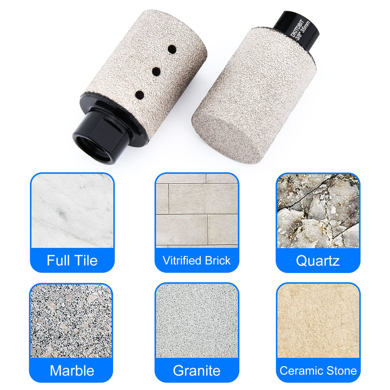 Diamond Coated Finger Bit, 1-3/8" Tile Milling Bit to Enlarge Polish Shape Holes on Porcelain Ceramic Marble Granite Tile Countertop, with 5/8-11 Thread to 3/8" Hex Shank Adapter, Diameter 35mm 1-3/8”（35mm）