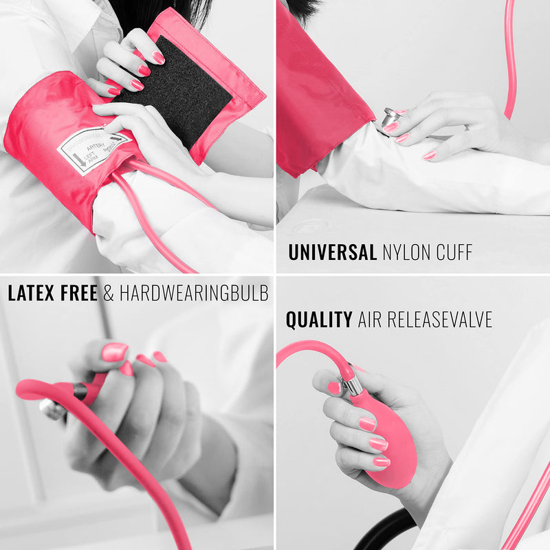 ASA TECHMED Manual Blood Pressure Monitor - Aneroid Sphygmomanometer for Nurses, Universal Standard Blood Pressure Cuff, Nurse Essentials with High-Molecular Nylon Arm Cuff (Pink) Pink