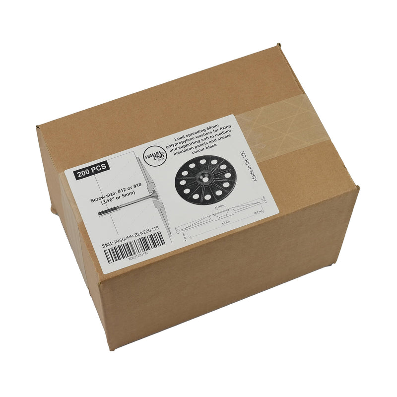 Load Spreading 60mm Polypropylene washers for Fixing and Supporting All Types of Soft to Medium Insulation Panels and Sheets - 200PCS 200