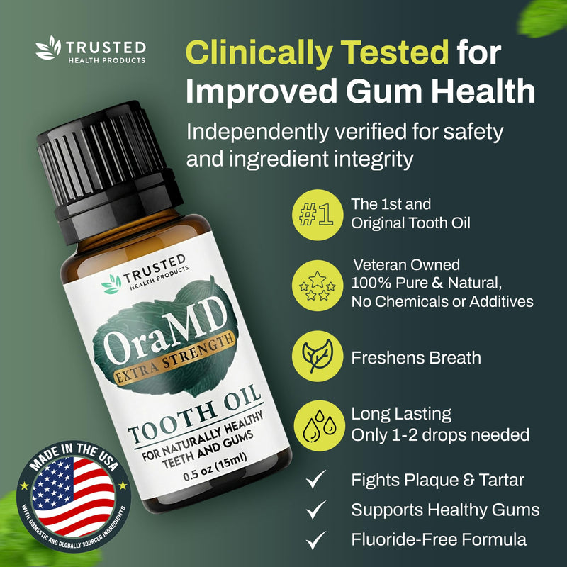 OraMD 4-in-1 Extra Strength Tooth Oil - Clinically Tested Maximum Strength Gum Disease Treatment, Gingivitis Treatment, Periodontal Disease Treatment, Sensitive Teeth and Gums - All-Natural (2 Pack) 2 Pack