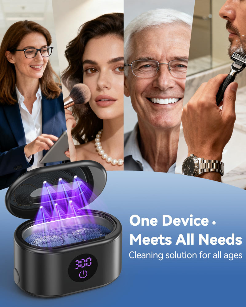 BYASKZIV Ultrasonic Jewelry Cleaner, 48KHz Ultrasonic Cleaner Machine with 20oz 304 Stainless Steel Tank, Dual Modes & LED Display - for Jewelry, Eyeglasses, Watches, Dentures, Retainers & More-Black Black