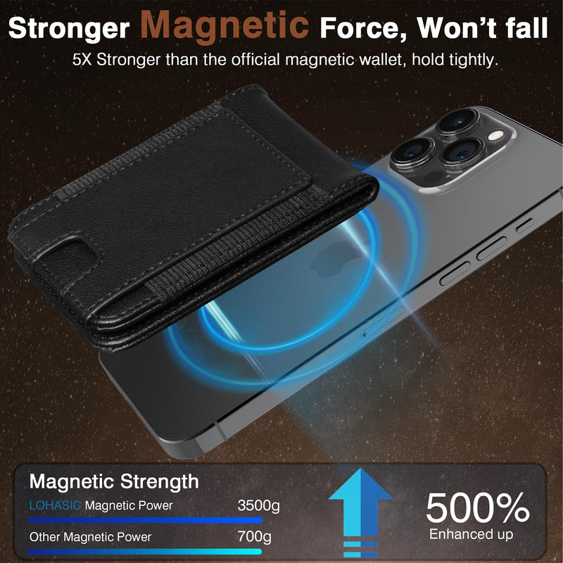 LOHASIC Designed for MagSafe Wallet, RFID Protection Magnetic Wallet 5 Card Holder with Stand, Vegan PU Leather Mens Phone Wallet for iPhone 15/14/ 13/12 Series, Not for iPhone 13/12 mini - Black