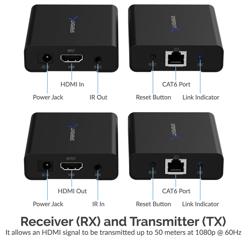 SABRENT 1080P 60Hz 3D HDMI Extender 164 Feet Over RJ45 Connector CAT6/6A/7 HDMI Repeater, Support uncompressed Audio, for Xbox PS5/4/3/ Roku orFire Stick (DA-HDEX) HD