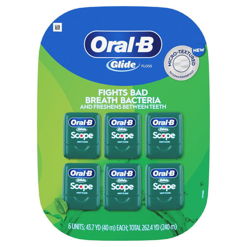 Oral-B Glide Dental Floss, Scope Mint Flavor, 40 m, 6 Count (Pack of 2) 787.2 Foot (Pack of 2)
