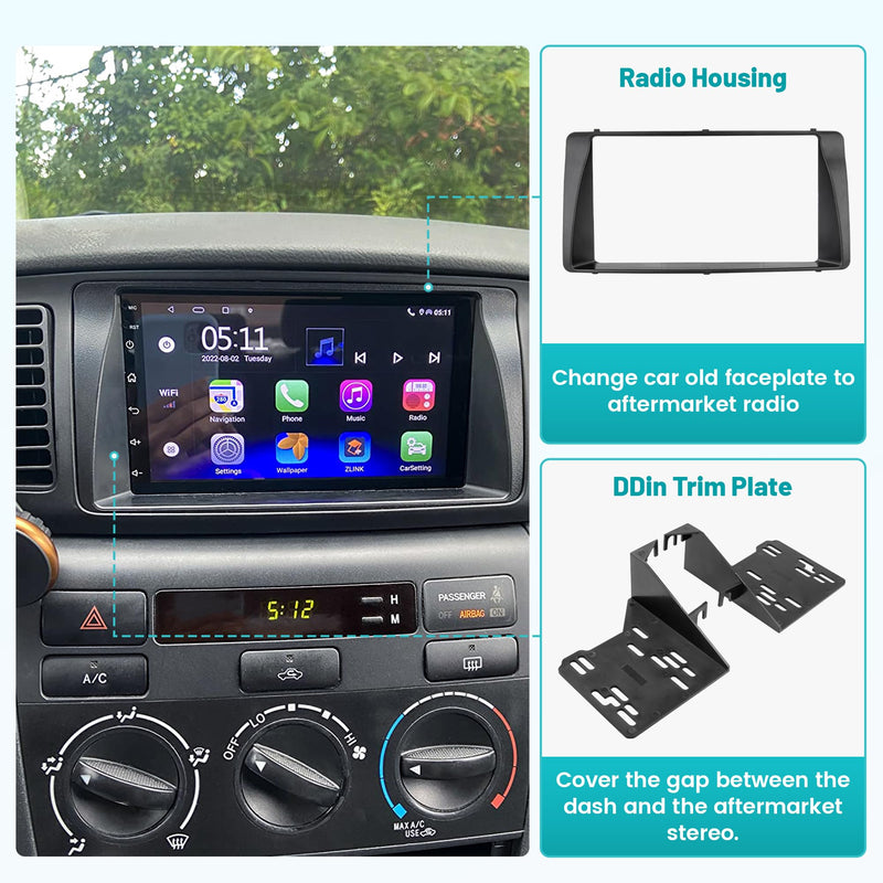 Double DIN Aftermarket Radio Installation Dash Kit for 2003-2008 Toyota Corolla Radio Dash Stereo Mounting Installation Trim Bezel Bracket Kits