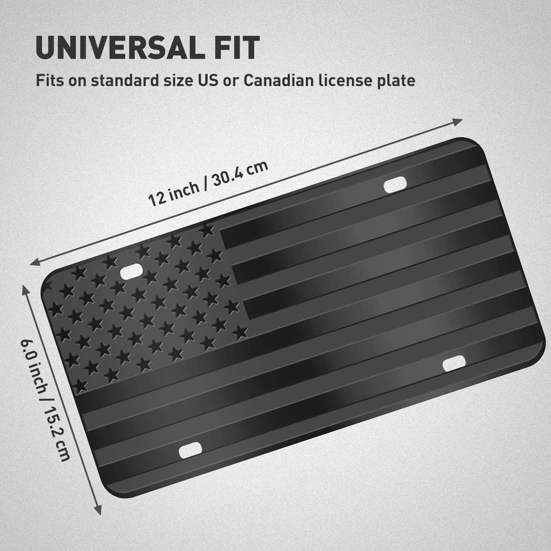 American Flag License Plate, Black Front Flag License Plates with 4 Holes,Custom Novelty Vintage Aluminum Metal 3D Embossed US License Plate with Screws Caps, 6 * 12 inches