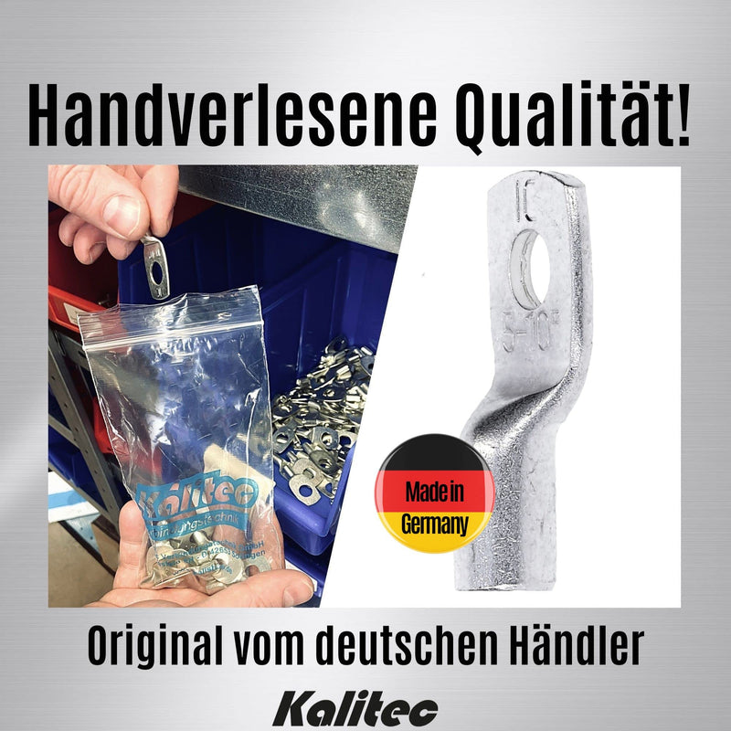 Pack of 10 Kalitec HR10-5 standard tubular cable lugs 10mm² M5 I without viewing hole I Made in Germany