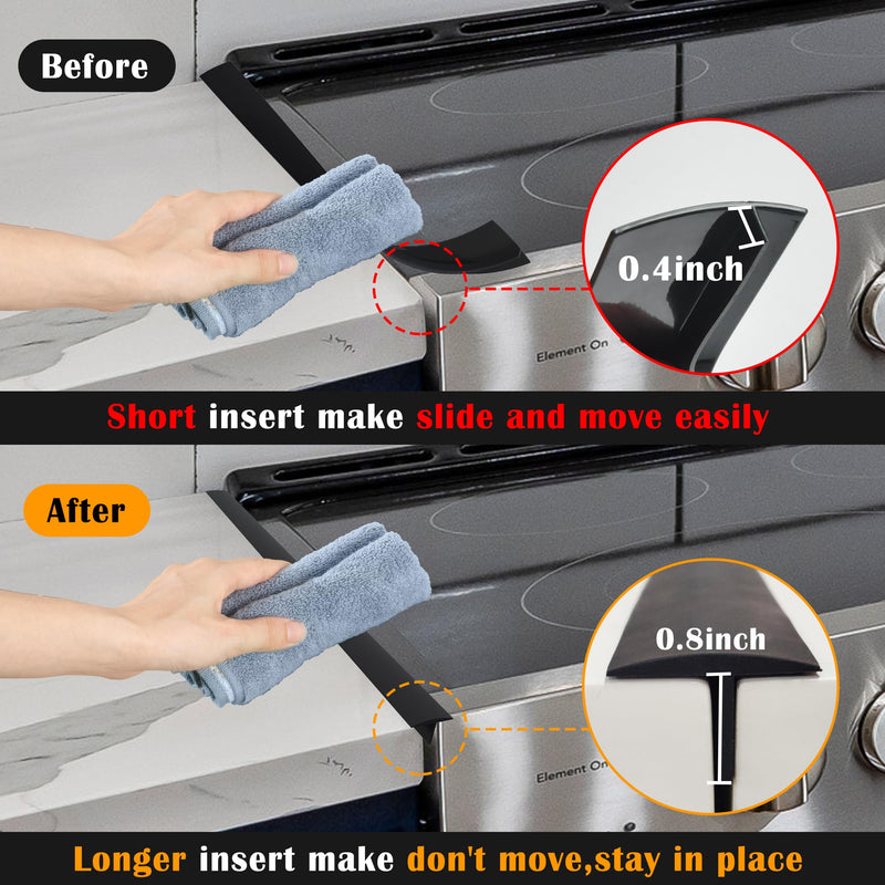 KindGa Stove Gap Covers - 30 Inch Silicone Counter Gap Filler 2 Pack Black | 0.2-1 inch gap range seal spill between appliance, countertop, oven; Long stove counter gap cover, gas stove side gap covers 30"