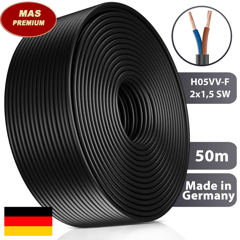 From 5 to 100m plastic hose line H05VV-F 2x0.75; 2x1; 2x1.5 or 2x2.5 Black Flexible Cable Cable Device Cable (H05VV-F 2x1.5 SW, 50m) H05VV-F 2x1.5 SW