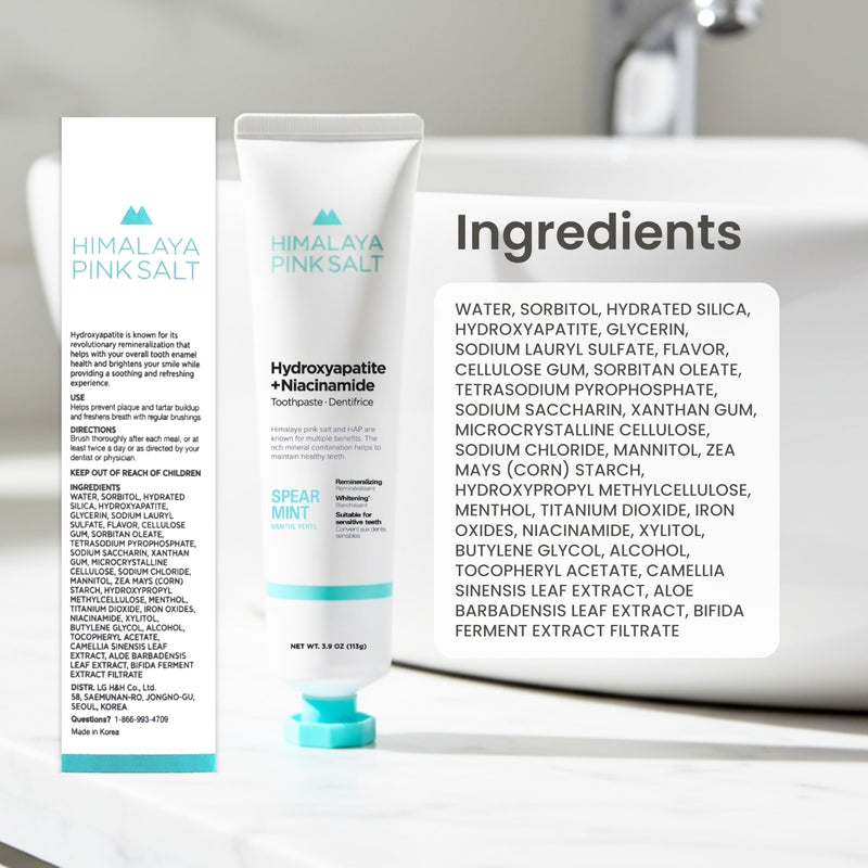 HIMALAYA PINKSALT Fluoride Free Hydroxyapatite Toothpaste with Niacinamide, Helps Remineralize, Appropriate for Sensitive Teeth, Teeth Whitening, Spearmint Flavor, 3.9 oz (Pack of 3) 3.9 Ounce (Pack of 3)