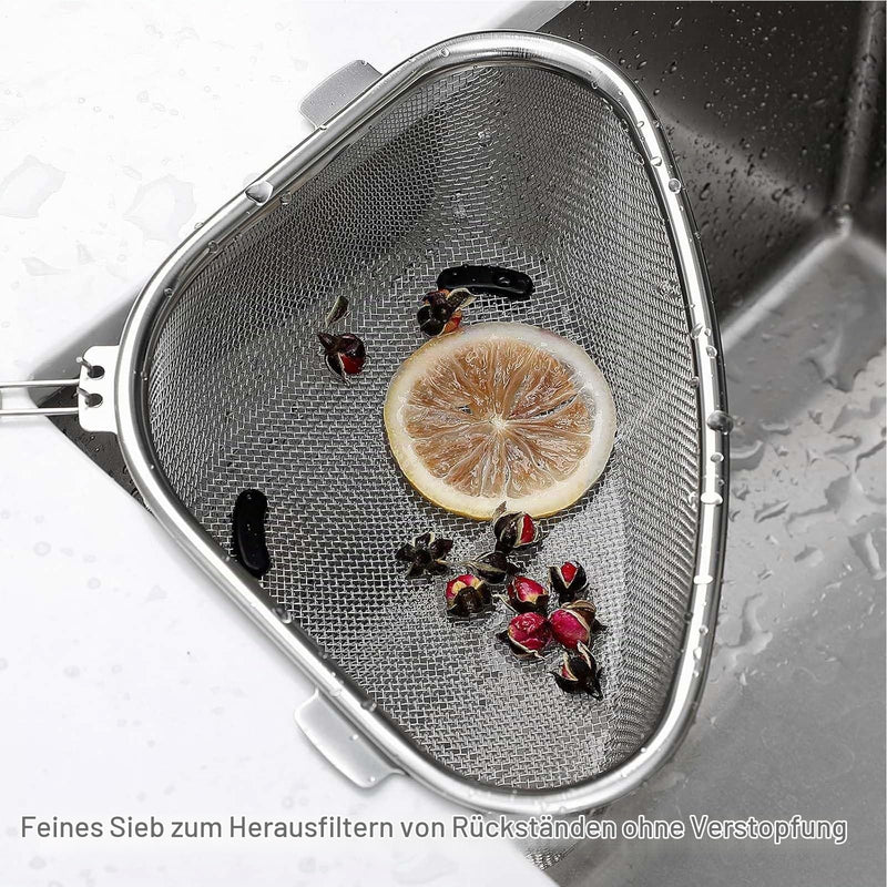 Triangle Strainer Basket Stainless Steel Multi-Functional Drain Basket, Large Thickened Drain Basket Sink, Kitchen Sink Strainer, Filter Tray Drain Hanging Drain Basket Strainer Kitchen Storage Shelf