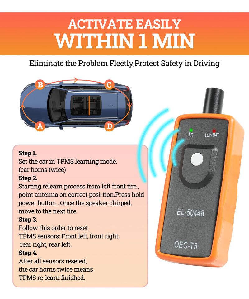 Universal TPMS Relearn Tool,System Programming Training,OEC-T5 Tire Pressure Monitor System Activation Tool,Automotive Tire Sensor Reset Tool,EL-50448 TPMS Reset Tool