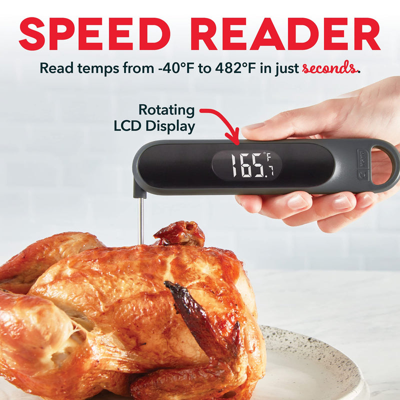 Dash Precision Quick-Read Meat Thermometer - Waterproof Kitchen and Outdoor Food Cooking Thermometer with Digital LCD Display - BBQ, Chicken, Seafood, Steak, Turkey, & Other Meat, Batteries Included Cool Gray