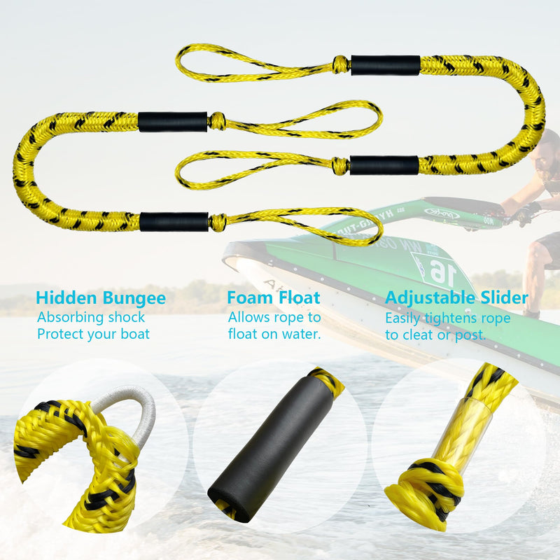 Boat Bungee Dock Line,Mooring Rope,Marine Anchor Line Boat Supplies Accessory for Docking Pontoon Boat,Seadoo,Bass Boat,Kayak,Watercraft,WaveRunner 4-5.5FT (Yellow) Yellow