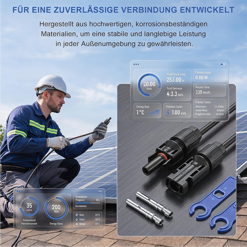 12 Pairs Solar Plugs MC4 Connector IP67 Waterproof PV Plug 6 mm2 with Mounting Tool Solar Panel Cable Connector for Photovoltaic Systems, Compatible with 2.5/4/6 mm² Cable | Solar plug MC4