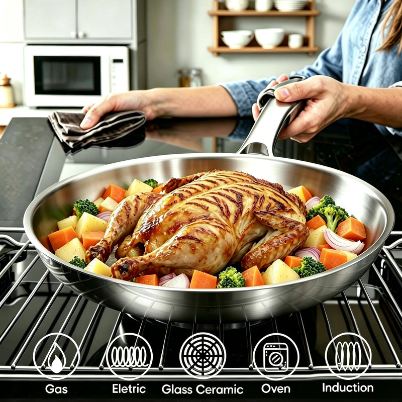 COOKER KING 8 Inch Stainless Steel Frying Pan, Small Omelette Pan, Induction Pan, Rivetless & Non-Toxic, Fast & Even Heating, Oven & Dishwasher Safe, Metal Utensil Safe, Perfect for Eggs and Omelets