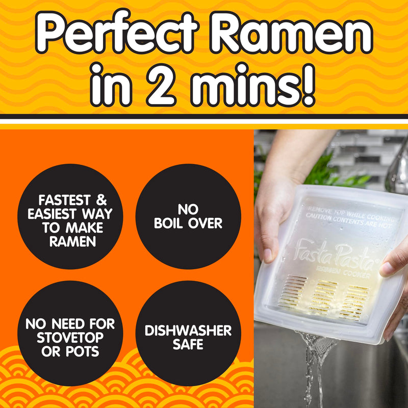 Fasta Pasta Microwave Ramen Noodle Cooker 2 Pack - No Mess, Sticking or Waiting For Boil - Patented Design Makes Perfect Noodles Every Time