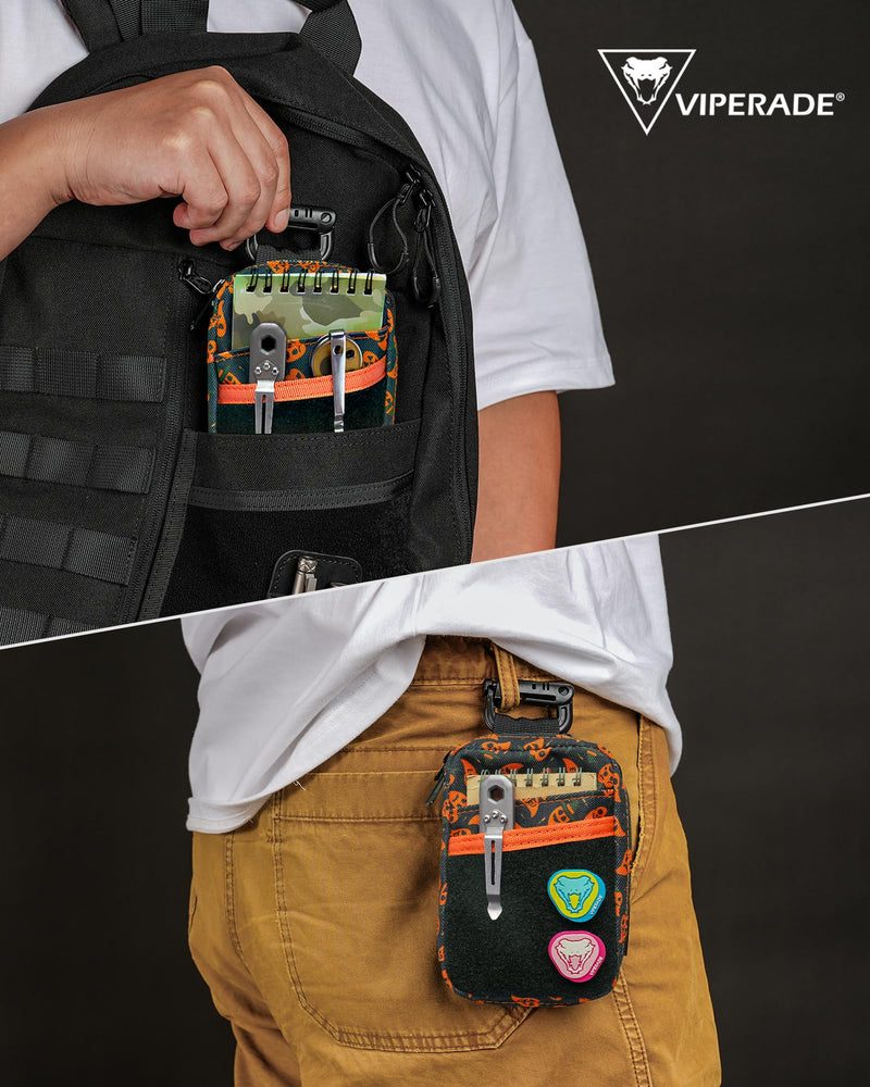 VIPERADE VE26 EDC Pouch Organizer with 11 Compartments, Small Tool Pouch with DIY Patches Area, EDC Pocket Organizer for Mutitools Spicy Pattern