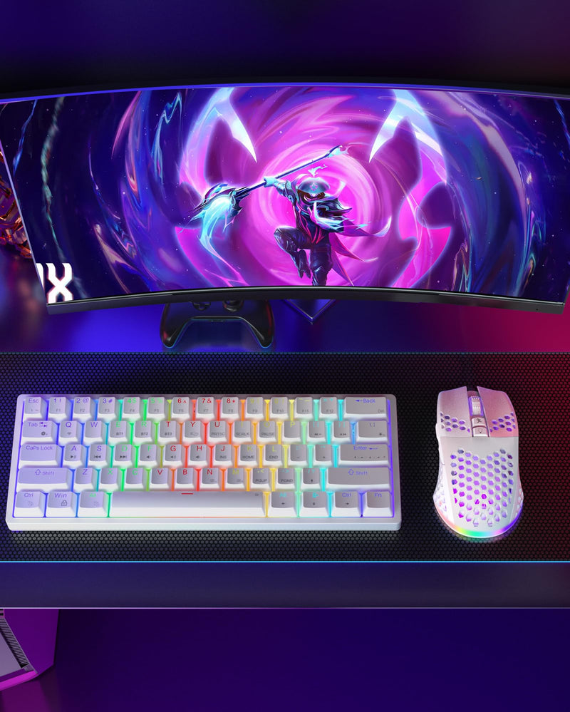 SM600 White Wireless Gaming Mouse,8000 DPI Tri-Modes BT5.1/Type-C Wired/2.4G Wireless Mouse with 2 Side Buttons, Programmable Macro Gamer Mouse with RGB Light for Laptop/PC/Mac SM600 PRO