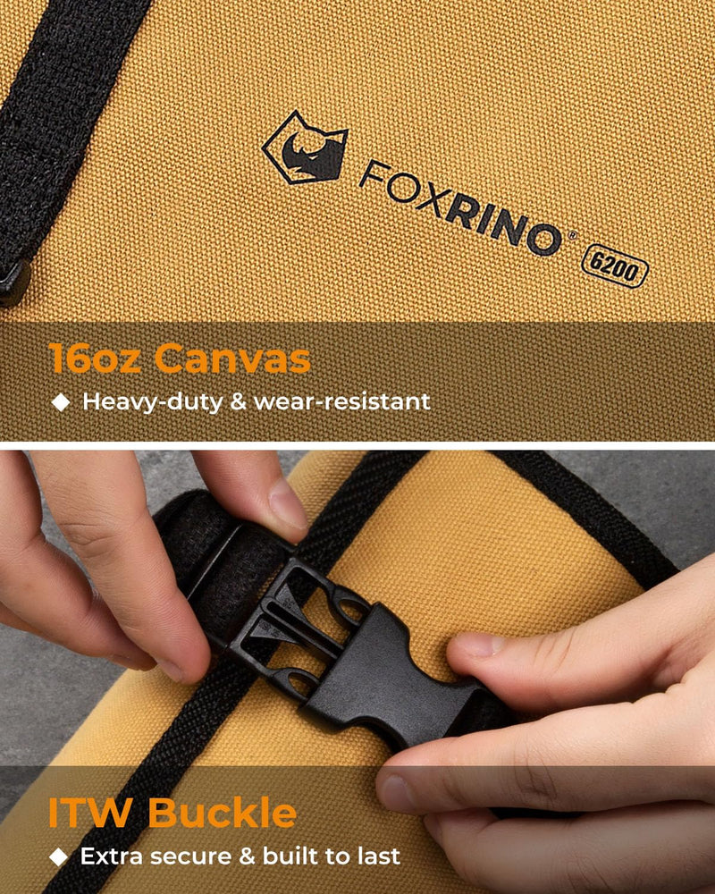 Foxrino Tool Roll, Heavy Duty Tool Roll Bag Organizer, Roll Up Tool Pouch with 20 + 1 Pocket, Gifts for Men Father Dad Mechanic, Brown