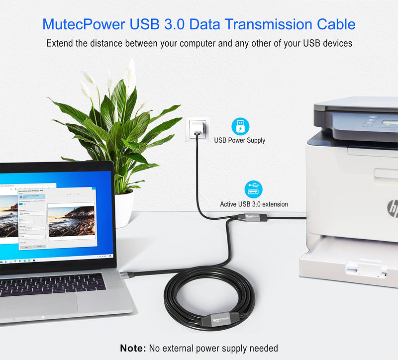 50 Feet Active USB 3.0 Male to Female Extension Cable USB A Repeater Extender Cord with 2 boosters & USB Power Supply - Black 15m – Compatible with Laptops, Hard Drives, Xbox, PS4, VR etc 50 Feet