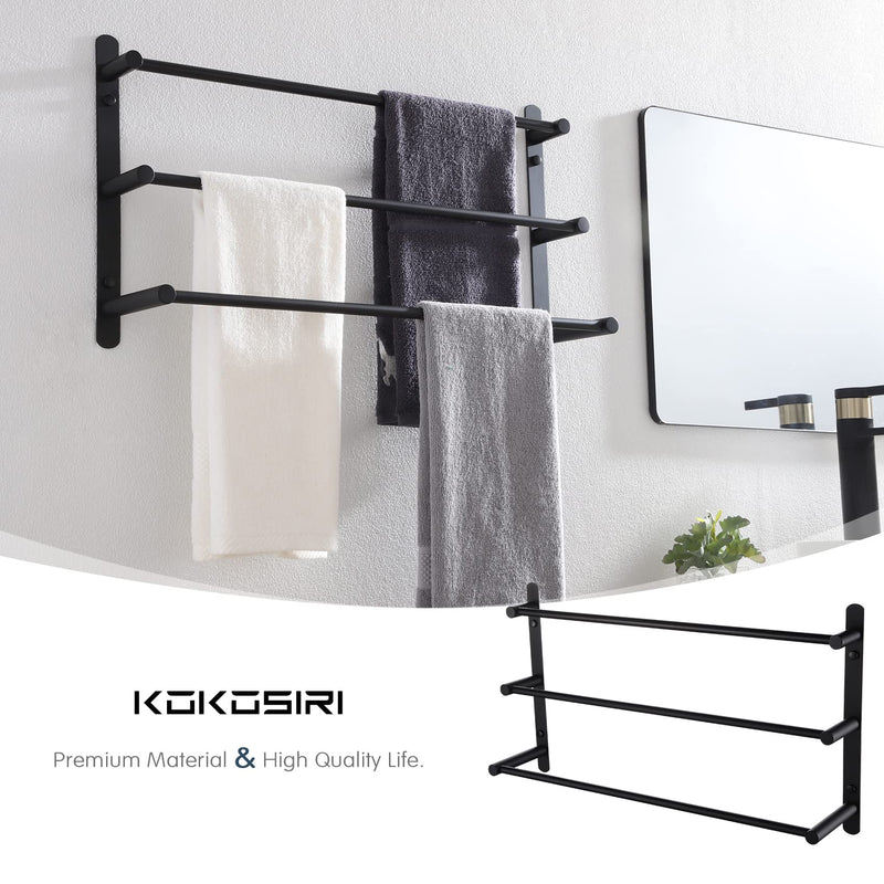 KOKOSIRI Bath Towel Bars Matte Black Bathroom 3-Tiers Ladder Towel Rails Wall Mounted Towels Shelves Rack Stainless Steel, B5002BK-L24 24-Inch