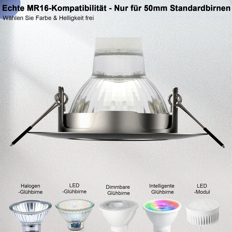 Set of 6 Recessed Spotlights GU10 Frame 68-85 mm Brushed Swivel | Recessed Frame GU10 Round LED Spotlights 230V Swivel Ceiling Spotlights Brushed Stainless Steel Living Room Bedroom Kitchen incl. Socket 6 Pieces Round