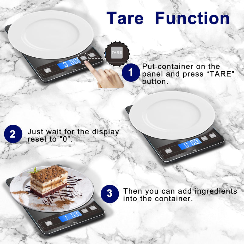 hito Food Scale 33lb Digital Kitchen Scale Rechargeable Waterproof Weight Grams and oz 1g/0.1oz Precise, for Weight Loss, Cooking and Baking, Black Grey 33lbs charging/ battery