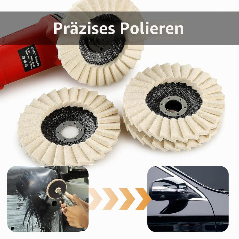 Pack of 5 Polishing Discs 125 x 22.2 mm Felt Polishing Fan Disc for Angle Grinder | Flex polishing disc shiny polishing discs made of wool felt for grinding and polishing paint wood, stainless steel plastic