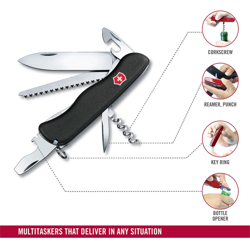 Victorinox Forester Swiss Army Knife, 12 Function Pocket Knife,Black | Swiss made outdoor multi-tool featuring a liner lock system, large blade, reamer, punch, and black finish for forestry