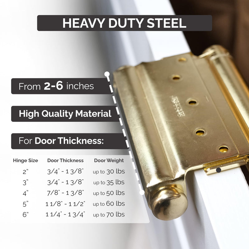 Hinge Outlet Adjustable Double Action Spring Hinge, Saloon, Swinging or Cafe Door Hinges – Highly Rust-Resistant, Self-Closing, Dual-Swing (4 Inch, Brass) 4 Inch