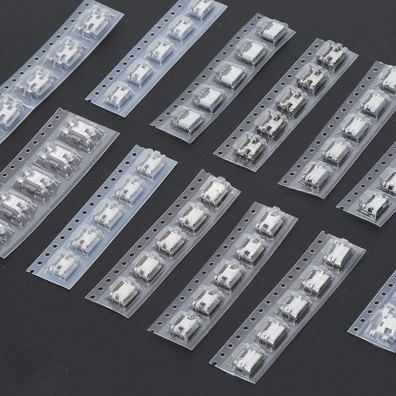USB SMD connectors, 12 types, 60 pieces, stainless steel micro USB connectors, solderable, stable and trouble-free