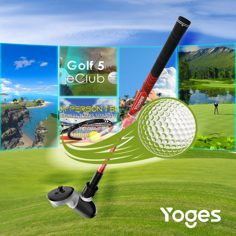 YOGES Adjustable Length VR Golf Club Handle for Meta Quest 3S/Quest 3/Oculus Quest 2, 90 Degree Virtual Reality Baseball Controller Attachment, Simulator Real Golf Game (ONLY for Right Controller) Black/Red