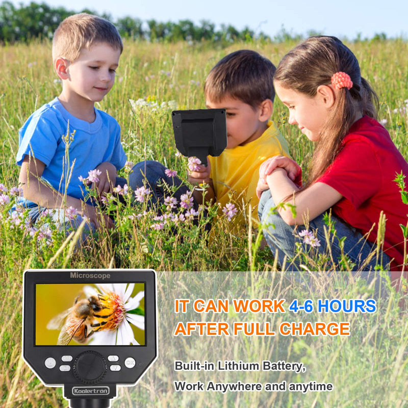 LCD Digital USB Microscope, Koolertron 4.3 Inch 1080P 8 Megapixel 1000X HD Magnification Zoom Wireless Microscope Camera for Adults/Children with 8 LED Light, 2000mAh Battery.