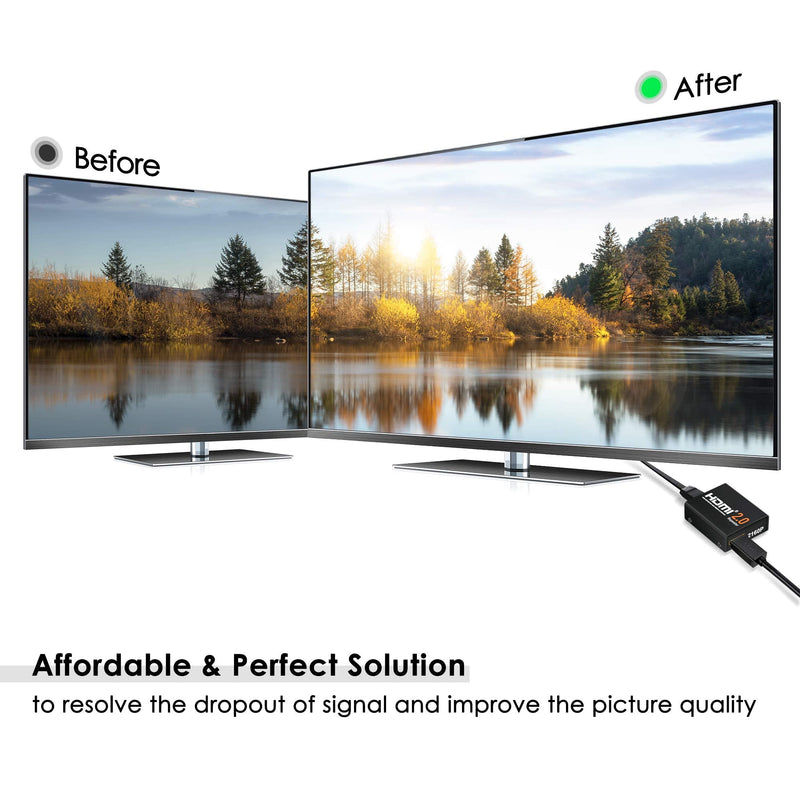 4K 2K 1080P 3D HDMI Booster, JerGO HDMI 2.0 Signal Amplifier Repeater Boost Up to 200ft Transmission Distance 18Gbps Bandwidth