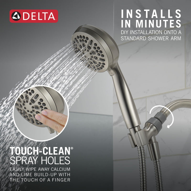 Delta Faucet 5-Setting Handheld Shower Head, Brushed Nickel Shower Head with Hose, Showerheads & Handheld Showers, Handheld Shower Heads, Detachable Shower Head 1.75 GPM, Brushed Nickel 75511SN Stainless
